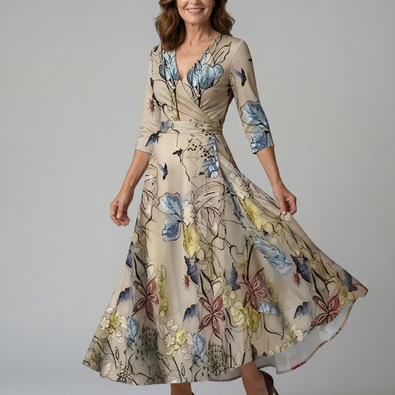 Sylvie - Robe Midi à Décolleté Croisé