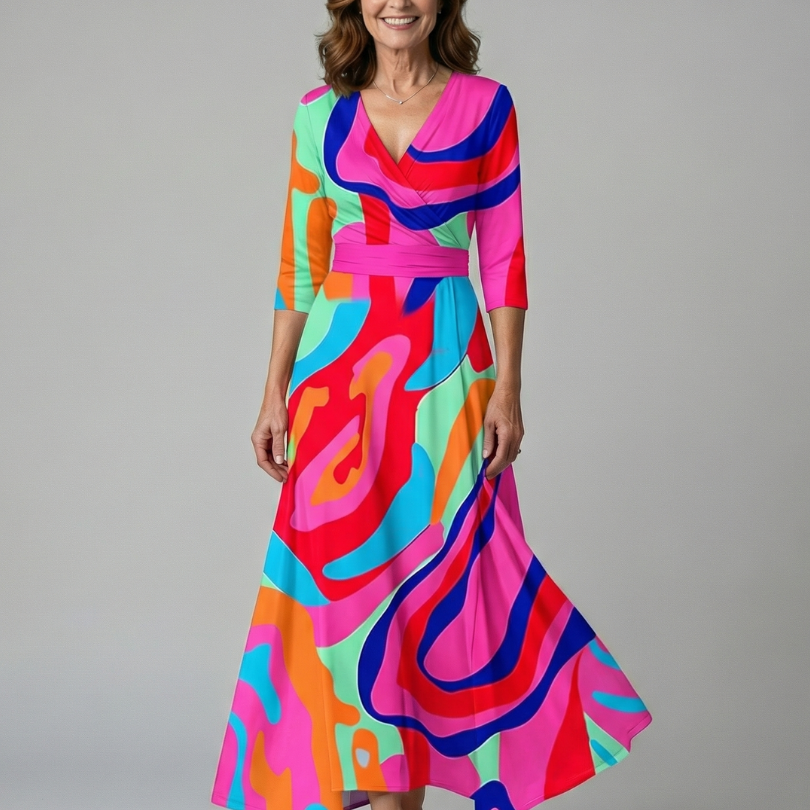Sylvie - Robe Midi à Décolleté Croisé