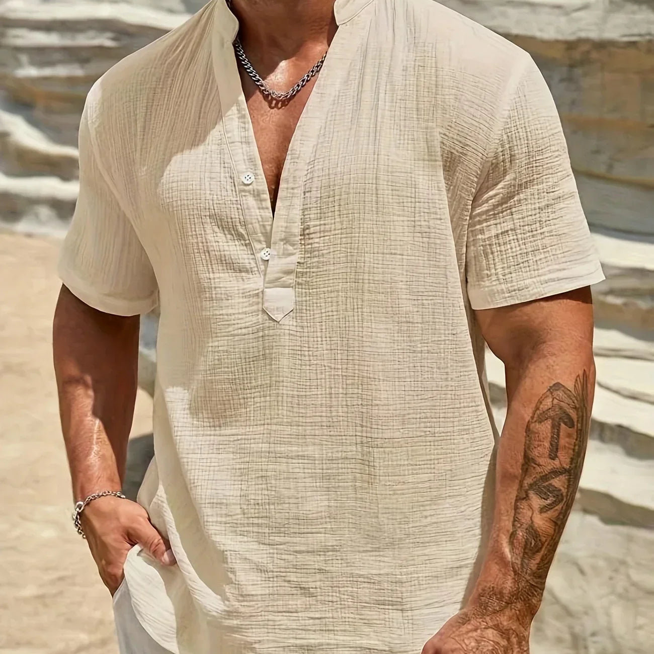 Fabien - Chemise d’été élégante à col montant
