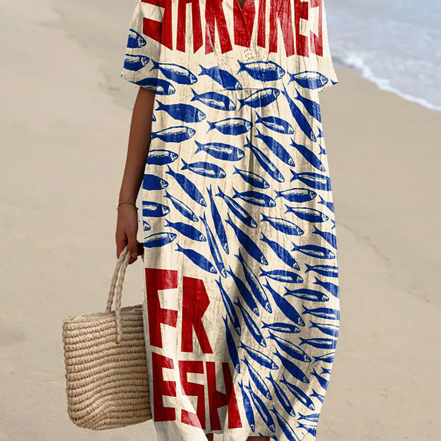 Faustine - Robe avec Motif de Sardine