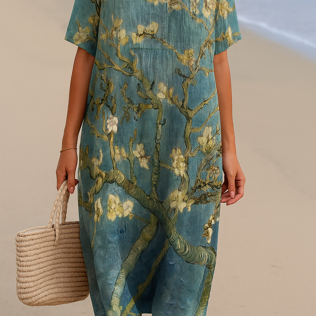 Gabrielle - Robe Florale en Vert-Aigue-Marine