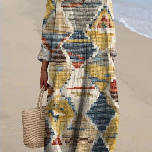 Ambre - Robe Inspirée du Bohème avec Impressions Ethniques