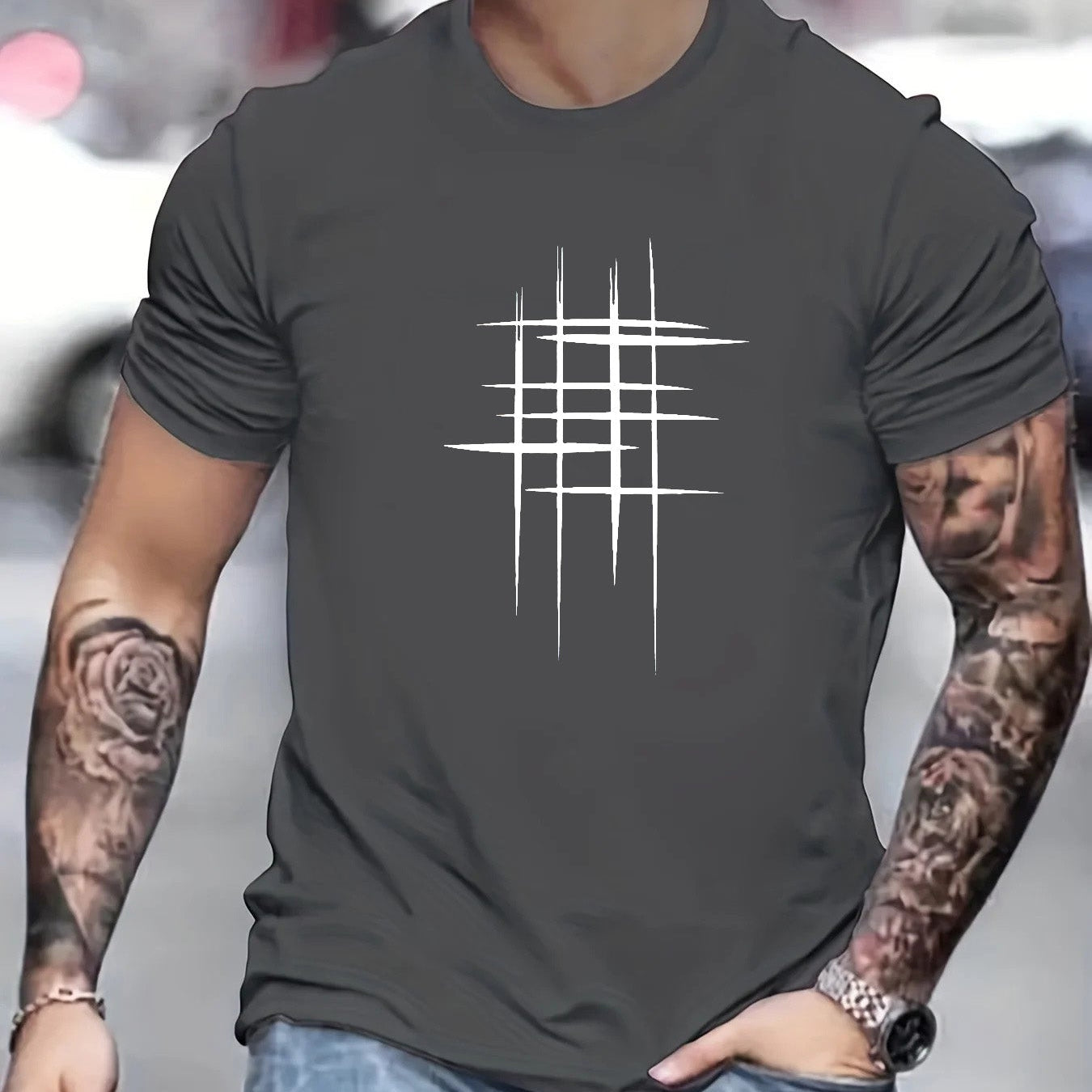Amaury - T-shirt élégant à col rond avec imprimé graphique