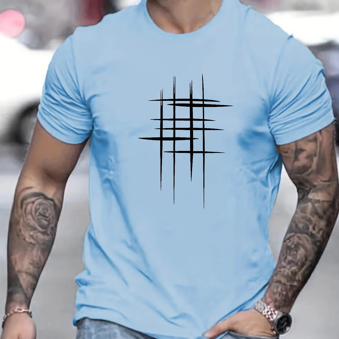Amaury - T-shirt élégant à col rond avec imprimé graphique