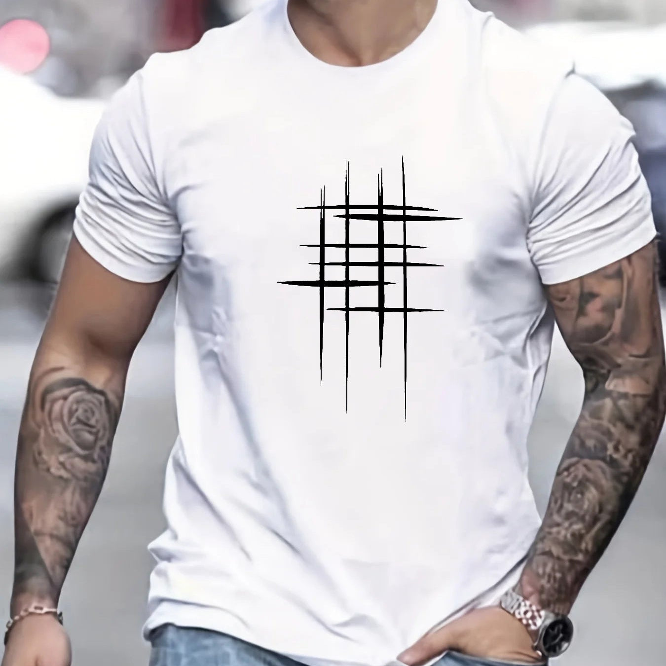 Amaury - T-shirt élégant à col rond avec imprimé graphique