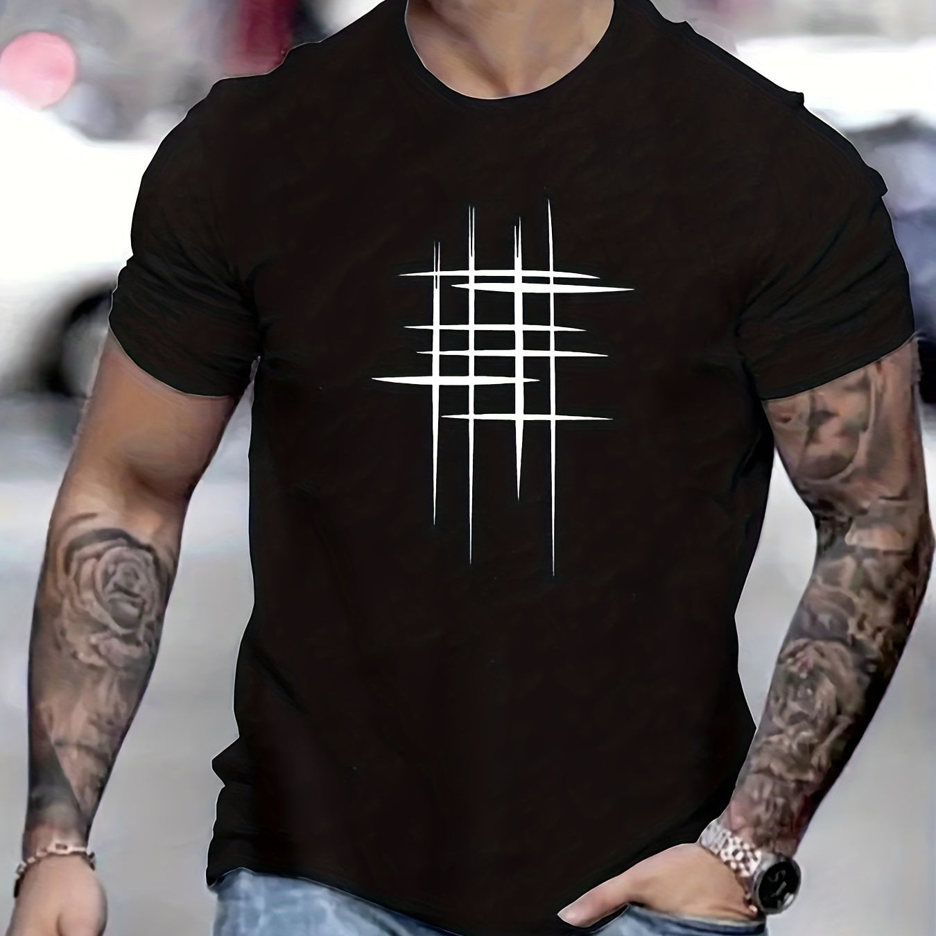 Amaury - T-shirt élégant à col rond avec imprimé graphique