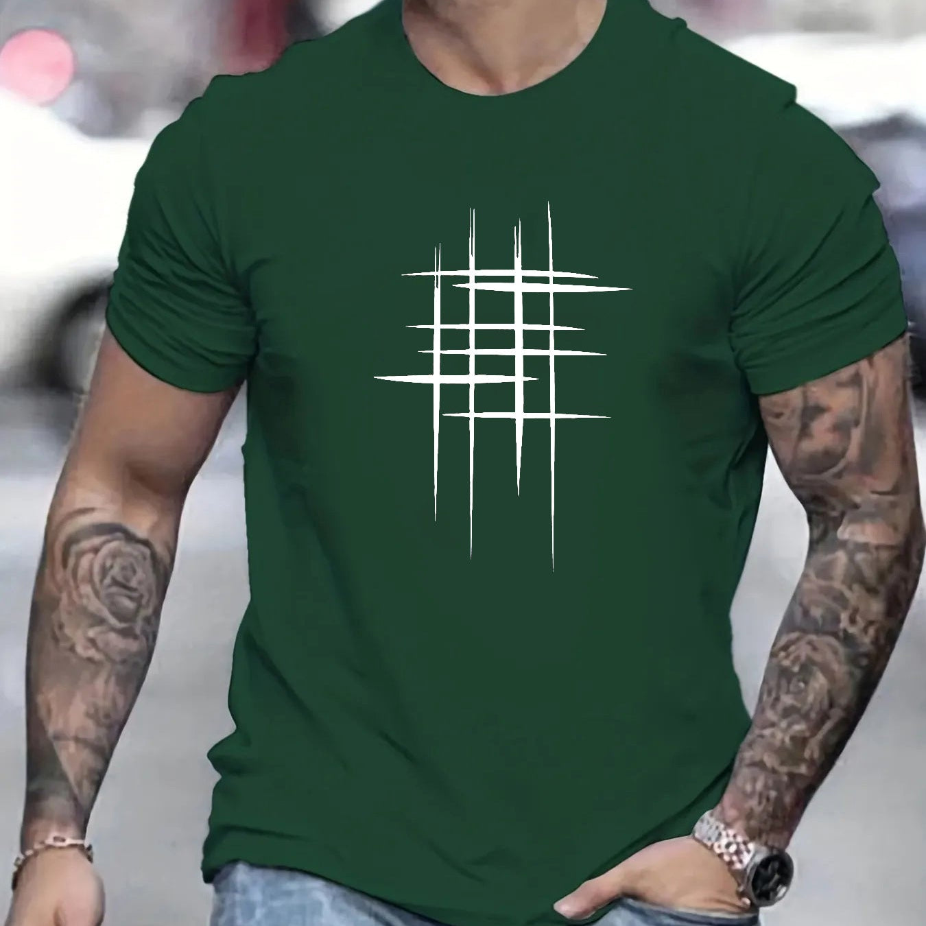 Amaury - T-shirt élégant à col rond avec imprimé graphique