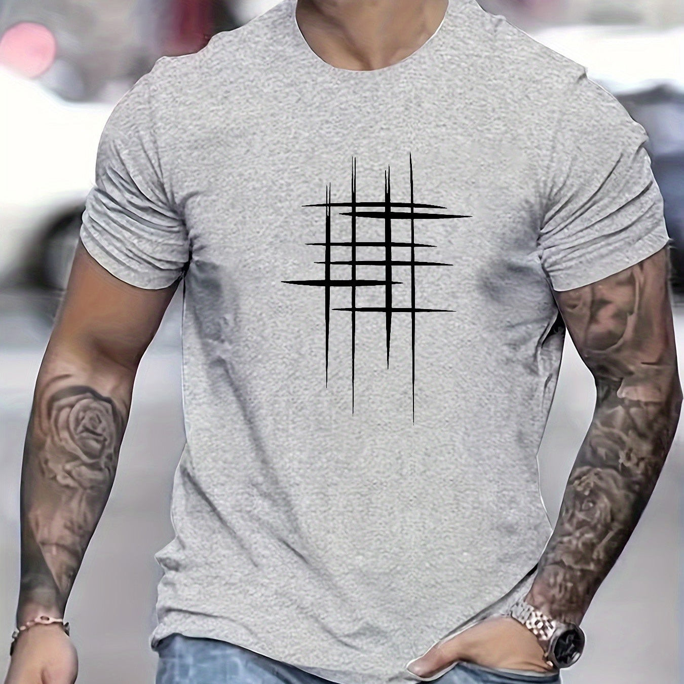 Amaury - T-shirt élégant à col rond avec imprimé graphique