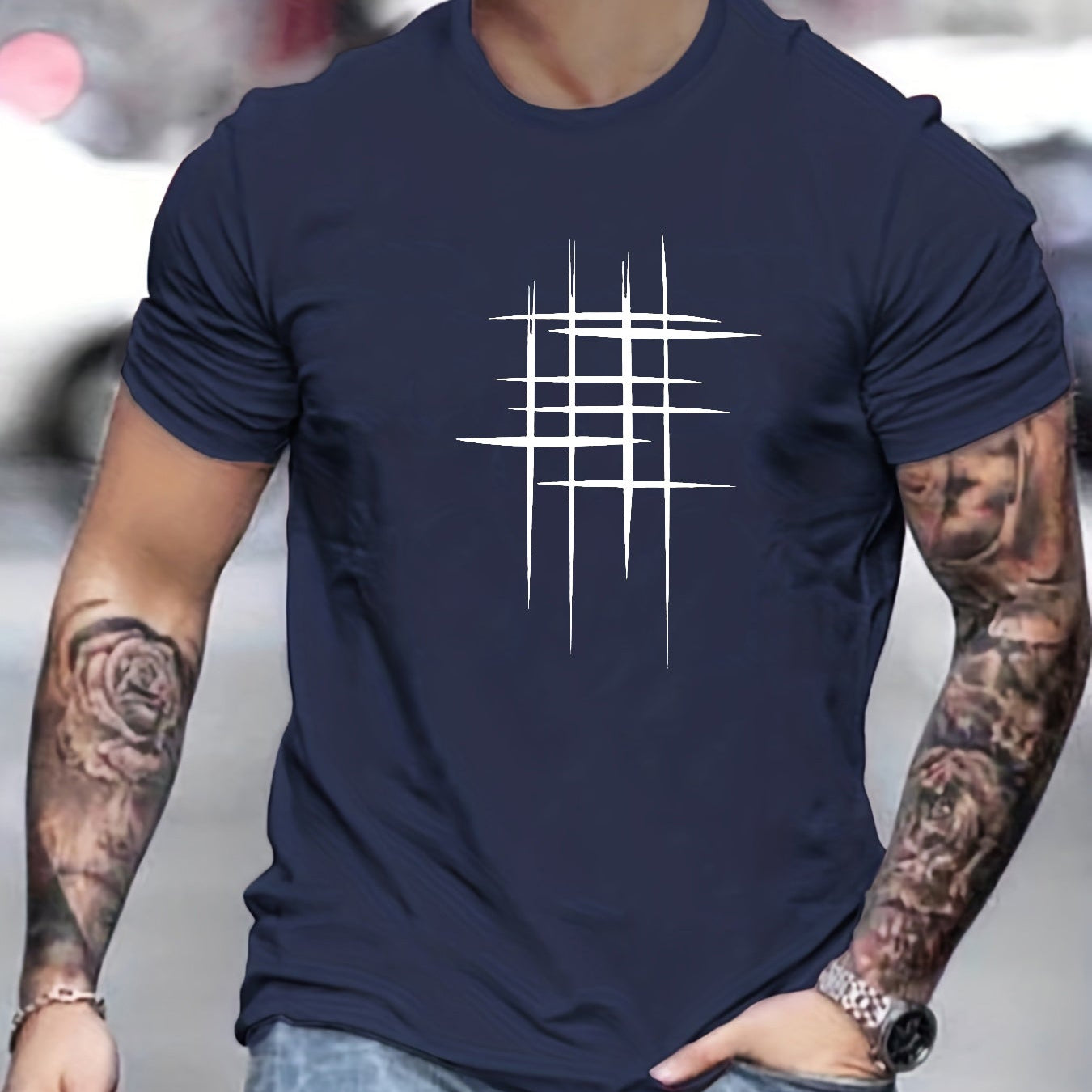Amaury - T-shirt élégant à col rond avec imprimé graphique