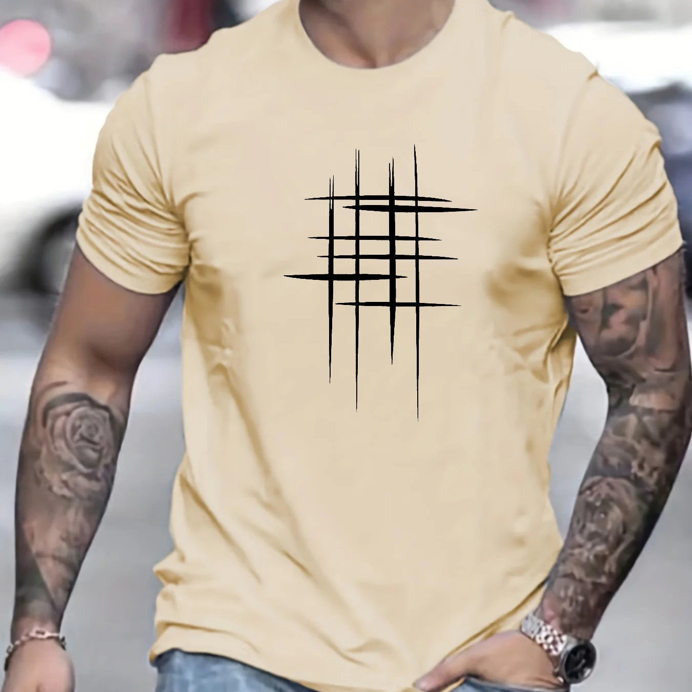 Amaury - T-shirt élégant à col rond avec imprimé graphique