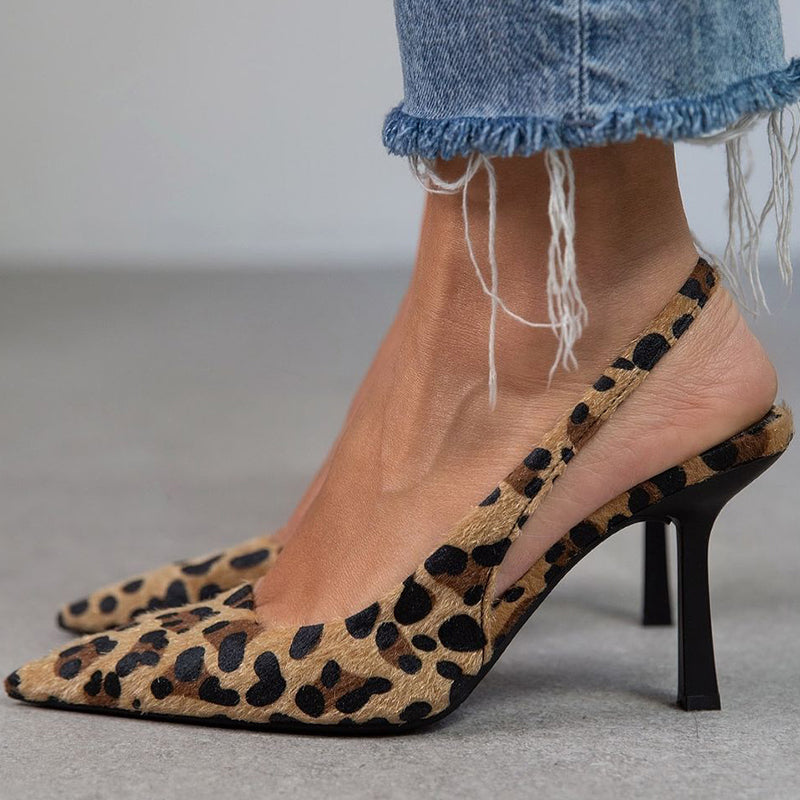 Stéphanie - Chaussures à talons couleur kaki avec imprimé léopard et bout pointu