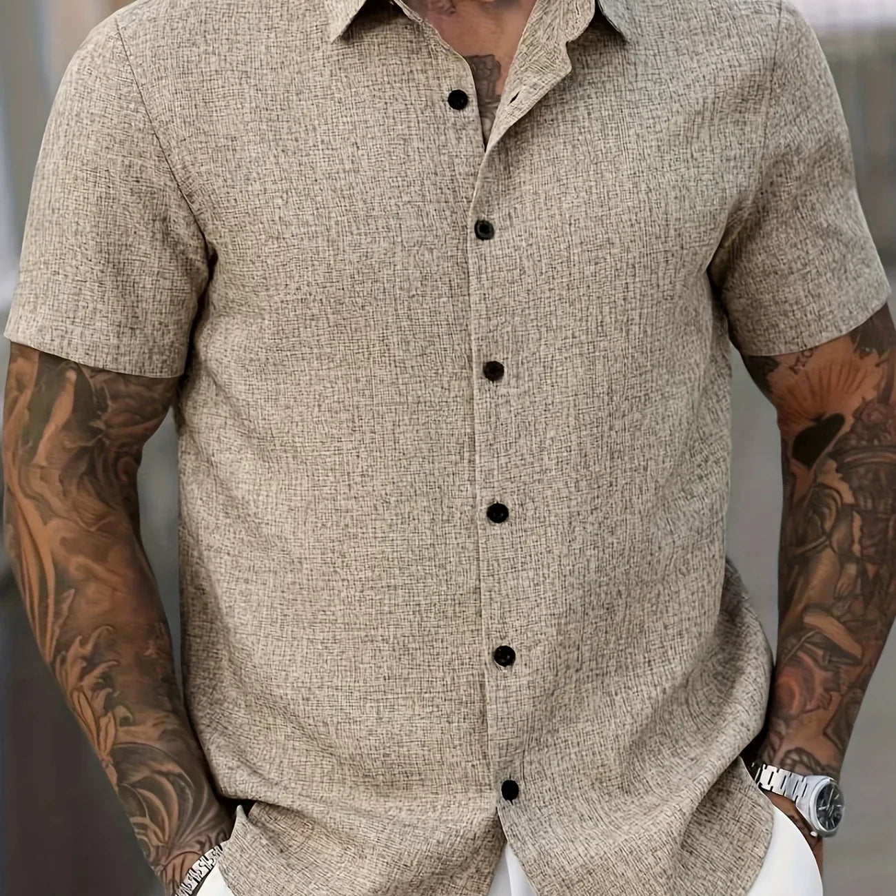Jérôme - Chemise légère à manches courtes en mélange de lin