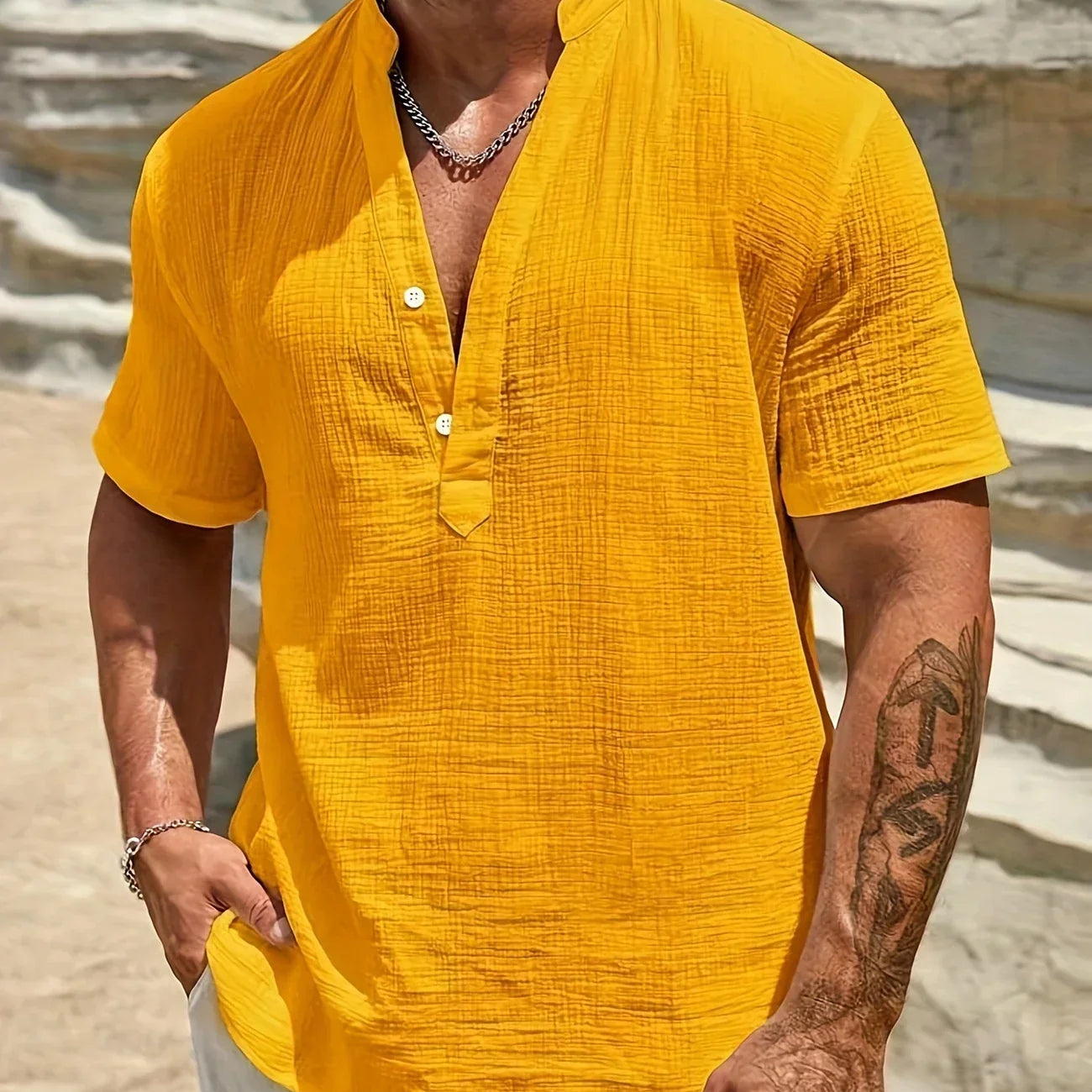 Fabien - Chemise d’été élégante à col montant